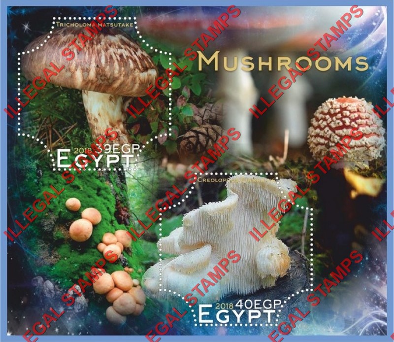 Egypt 2018 Mushrooms Illegal Stamp Souvenir Sheet of 2