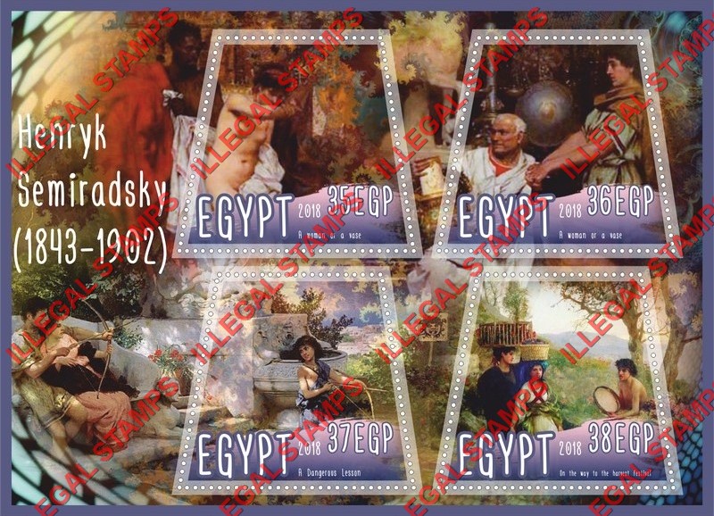 Egypt 2018 Paintings by Henryk Semiradsky Illegal Stamp Souvenir Sheet of 4
