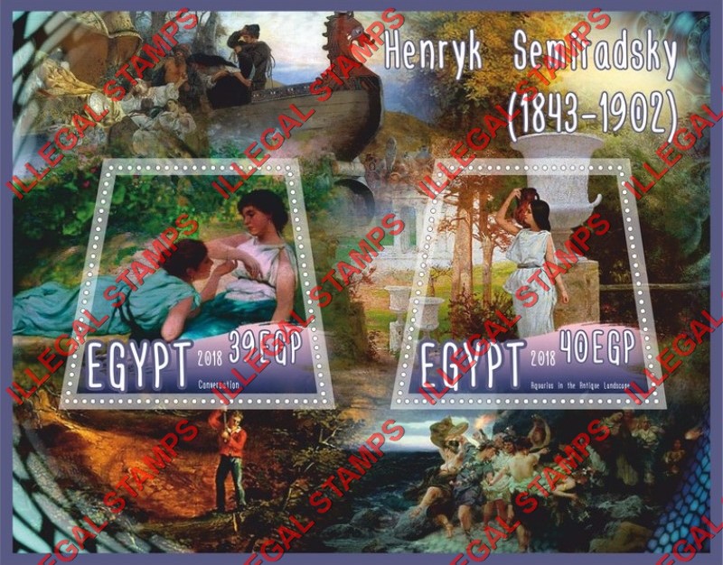 Egypt 2018 Paintings by Henryk Semiradsky Illegal Stamp Souvenir Sheet of 2