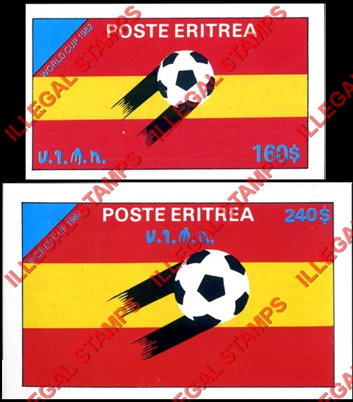 Eritrea 1982 World Cup Football (Soccer) Counterfeit Illegal Stamp Souvenir Sheets of 1
