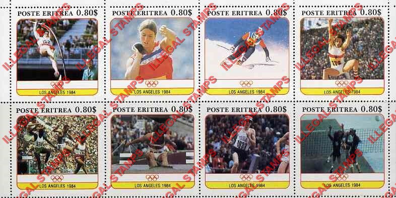 Eritrea 1984 Olympic Games in Los Angeles Counterfeit Illegal Stamp Souvenir Sheet of 8