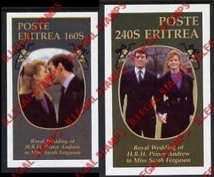 Eritrea 1986 Royal Wedding Counterfeit Illegal Stamp Souvenir Sheets of 1
