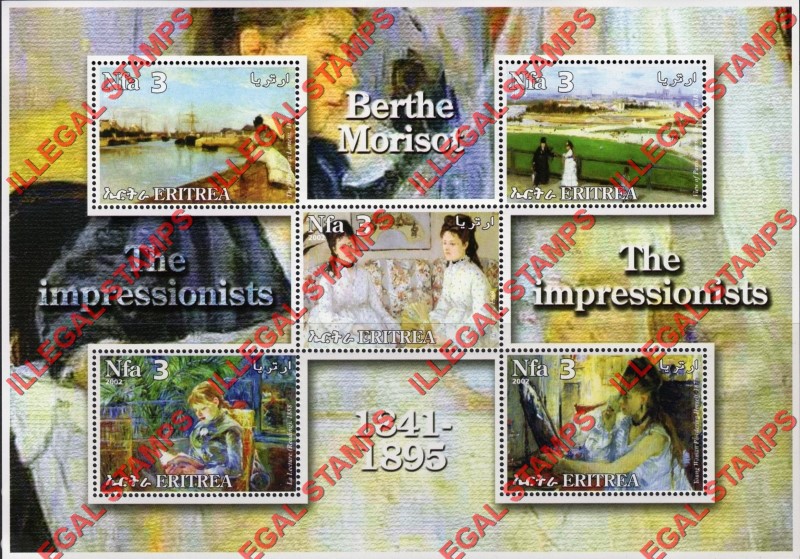 Eritrea 2002 Impressionists Paintings Berthe Morisot Counterfeit Illegal Stamp Souvenir Sheet of 5