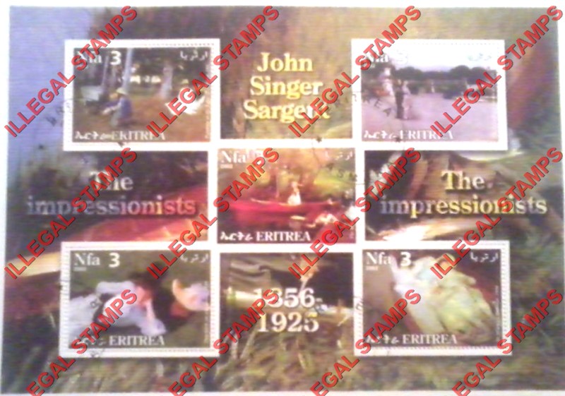 Eritrea 2002 Impressionists Paintings John Singer Sargent Counterfeit Illegal Stamp Souvenir Sheet of 5