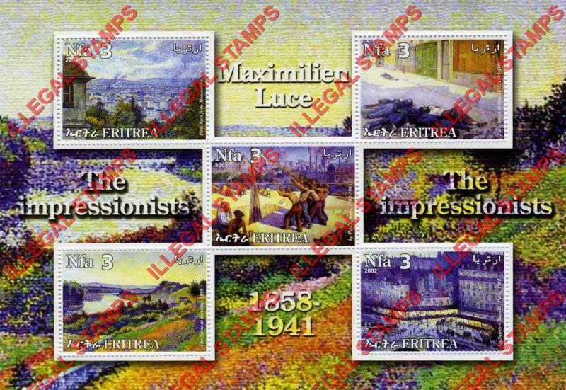 Eritrea 2002 Impressionists Paintings Maximilien Luce Counterfeit Illegal Stamp Souvenir Sheet of 5
