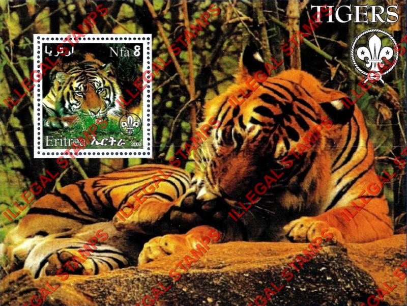 Eritrea 2002 Tigers Counterfeit Illegal Stamp Souvenir Sheet of 1