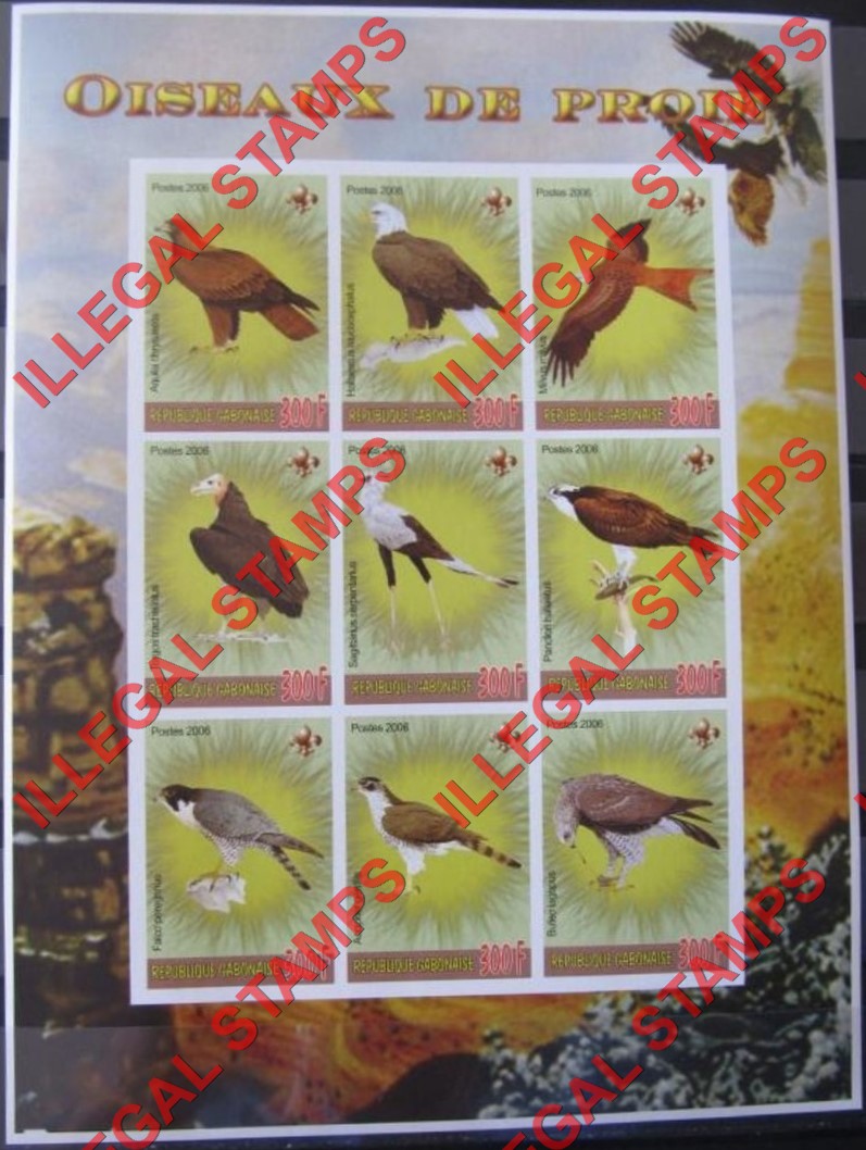 Gabon 2006 Birds of Prey Illegal Stamp Sheet of 9