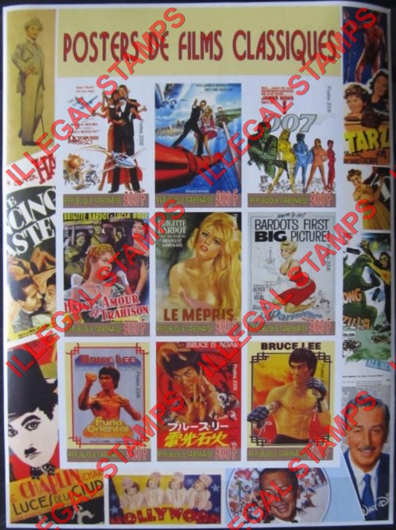 Gabon 2006 Classic Film Posters Illegal Stamp Sheet of 9
