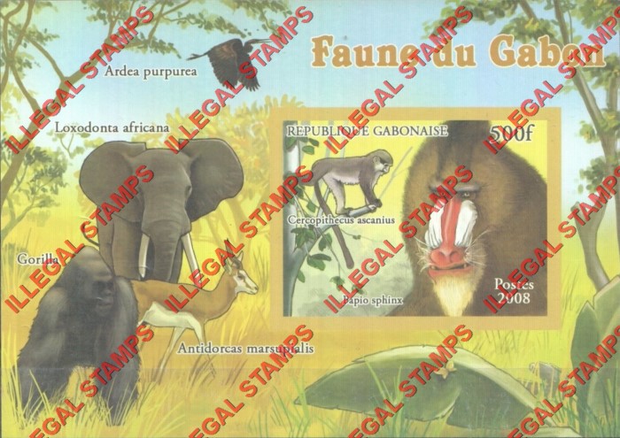 Gabon 2008 Fauna of Gabon Illegal Stamp Souvenir Sheet of 1