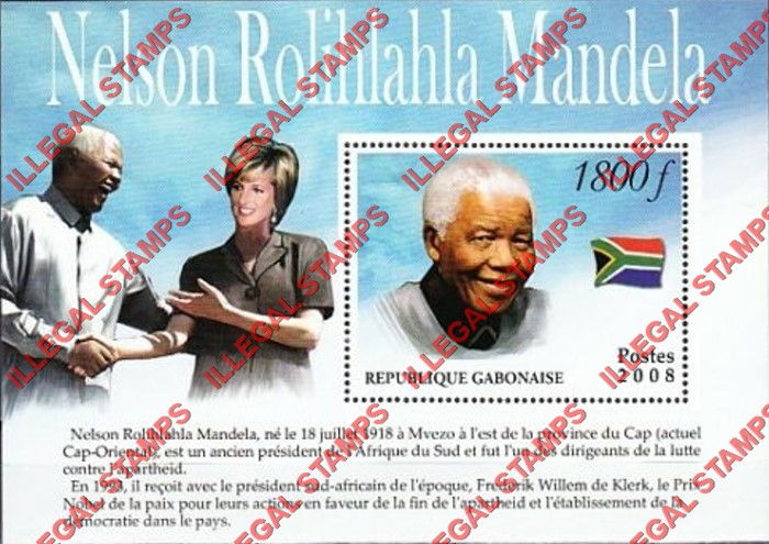Gabon 2008 Nelson Mandela Illegal Stamp Souvenir Sheet of 1
