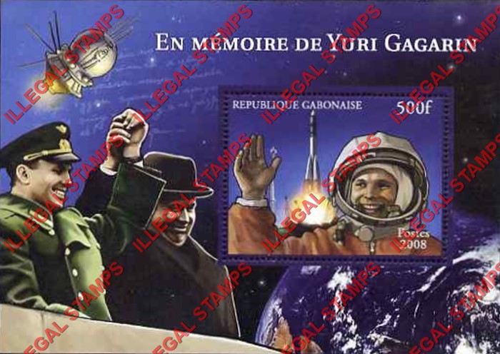 Gabon 2008 Space Yuri Gagarin Illegal Stamp Souvenir Sheet of 1