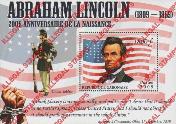 Gabon 2009 Abraham Lincoln Illegal Stamp Souvenir Sheet of 1