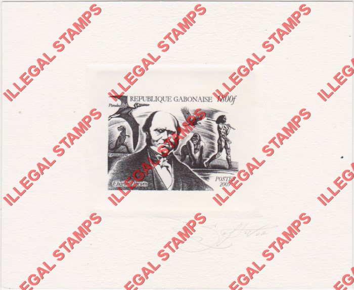 Gabon 2009 Charles Darwin Illegal Stamp Artist Signed Die Proof