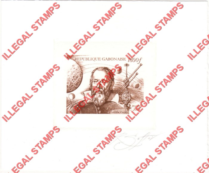 Gabon 2009 Galileo Illegal Stamp Artist Signed Die Proof