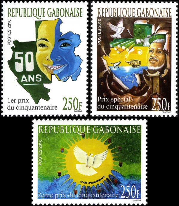 Gabon 2010 Prize-winning Art in 50th Anniversary of Gabon Art Contest Scott Catalog No. 1084-1086