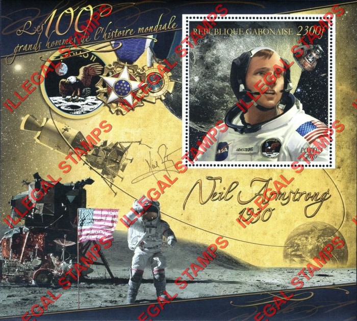 Gabon 2010 Neil Armstrong Illegal Stamp Souvenir Sheet of 1