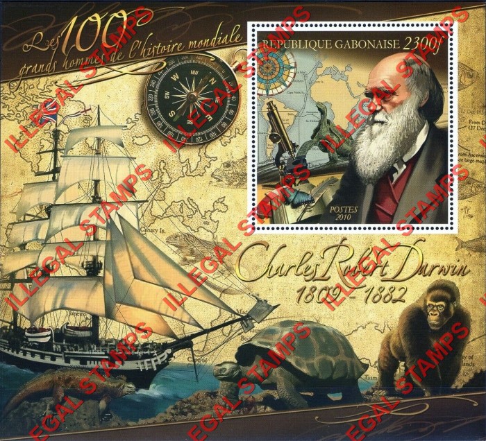 Gabon 2010 Charles Darwin Illegal Stamp Souvenir Sheet of 1