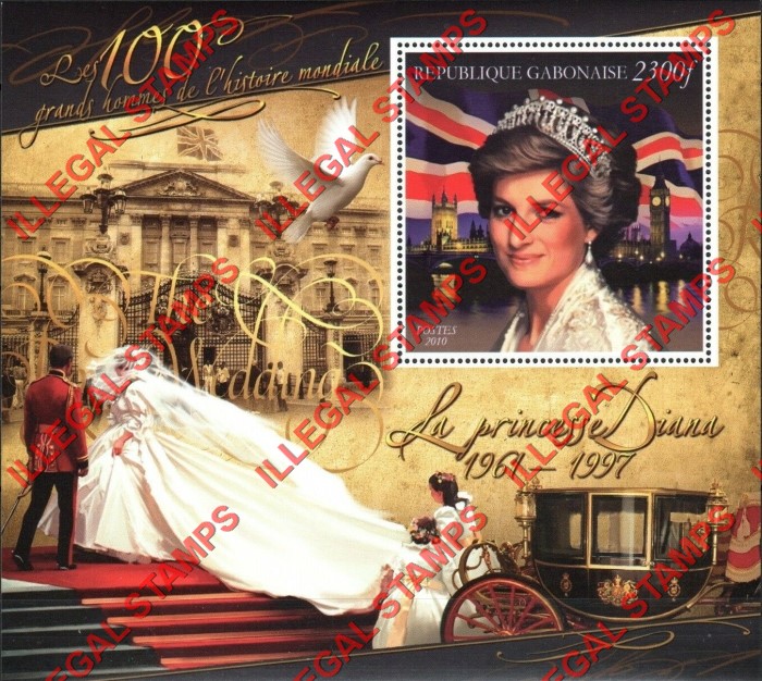 Gabon 2010 Princess Diana Illegal Stamp Souvenir Sheet of 1