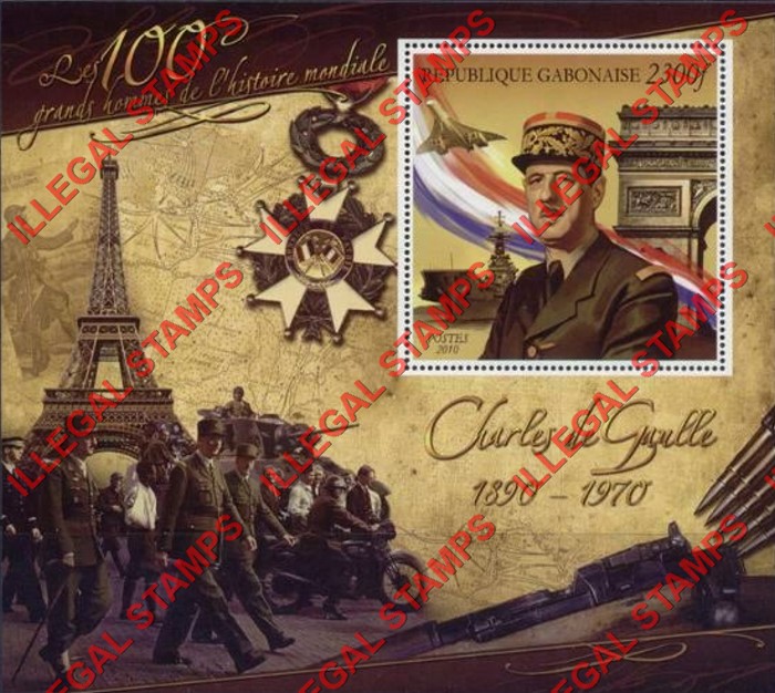 Gabon 2010 Charles de Gaulle Illegal Stamp Souvenir Sheet of 1