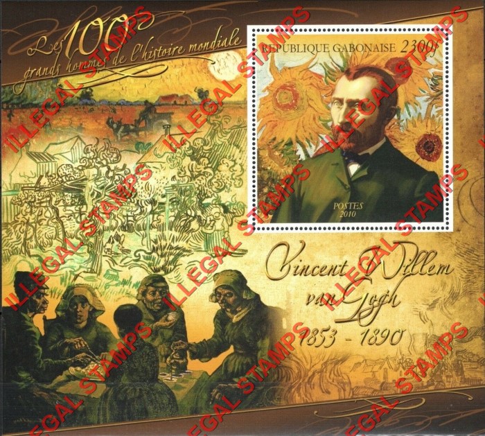 Gabon 2010 Vincent van Gogh Illegal Stamp Souvenir Sheet of 1