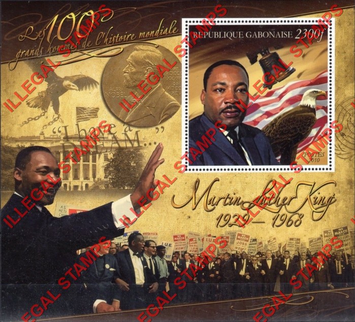 Gabon 2010 Martin Luther King Illegal Stamp Souvenir Sheet of 1