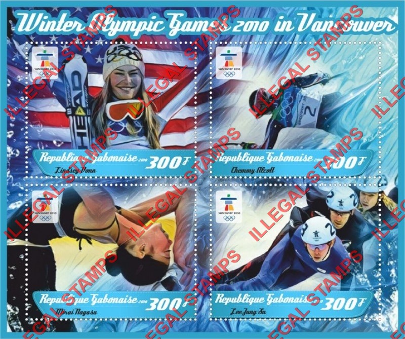Gabon 2010 Winter Olympic Games in Vancouver Illegal Stamp Souvenir Sheet of 4
