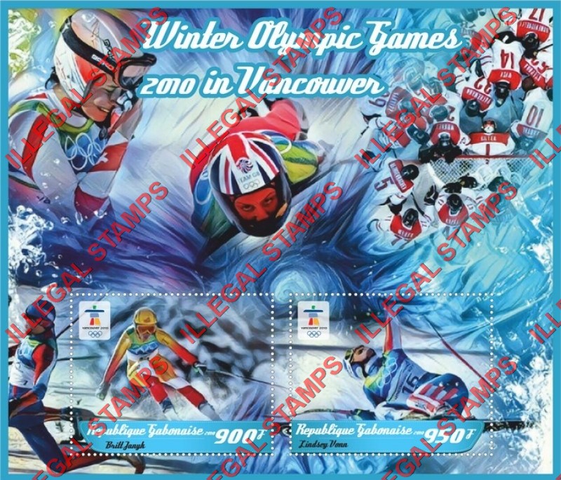 Gabon 2010 Winter Olympic Games in Vancouver Illegal Stamp Souvenir Sheet of 2