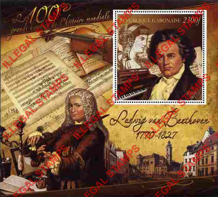 Gabon 2011 Ludwig van Beethoven Illegal Stamp Souvenir Sheet of 1