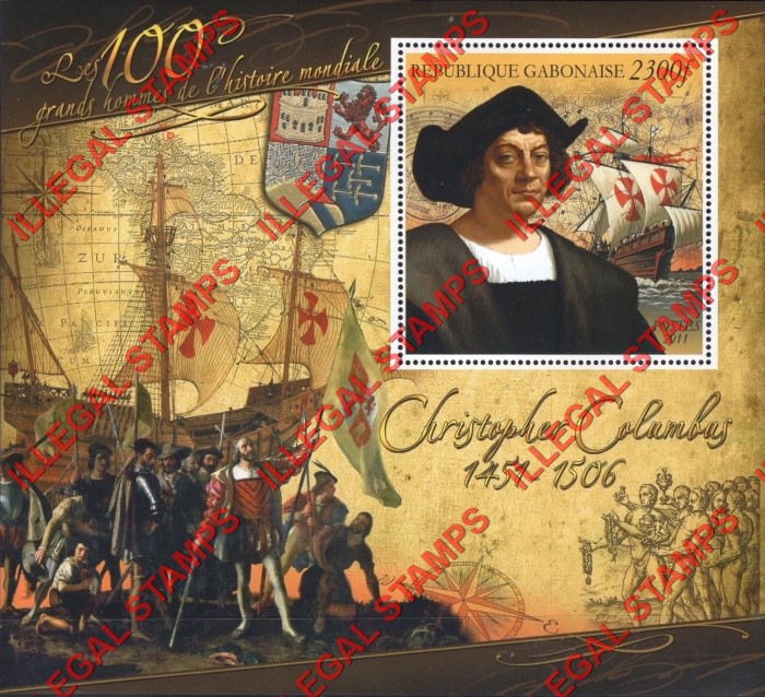 Gabon 2011 Christopher Columbus Illegal Stamp Souvenir Sheet of 1