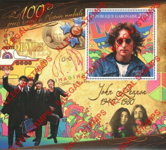 Gabon 2011 John Lennon Illegal Stamp Souvenir Sheet of 1