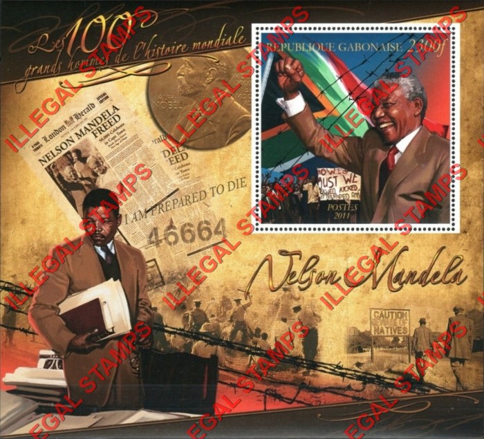 Gabon 2011 Nelson Mandela Illegal Stamp Souvenir Sheet of 1