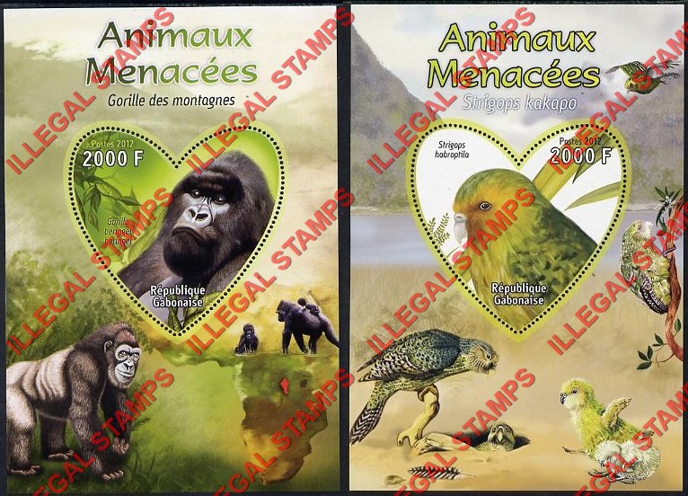 Gabon 2012 Endangered Animals Illegal Stamp Souvenir Sheets of 1 (Part 4)