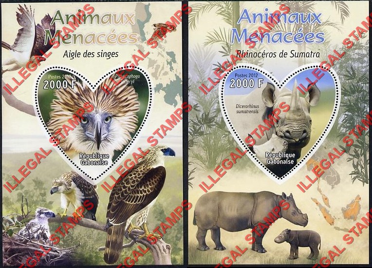 Gabon 2012 Endangered Animals Illegal Stamp Souvenir Sheets of 1 (Part 5)