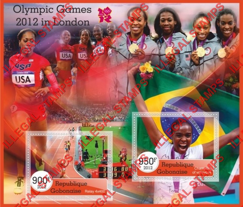 Gabon 2012 Olympic Games in London Illegal Stamp Souvenir Sheet of 2