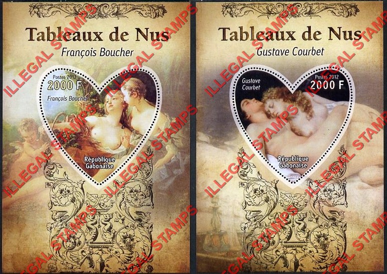 Gabon 2012 Paintings Nudes Illegal Stamp Souvenir Sheets of 1 (Part 1)