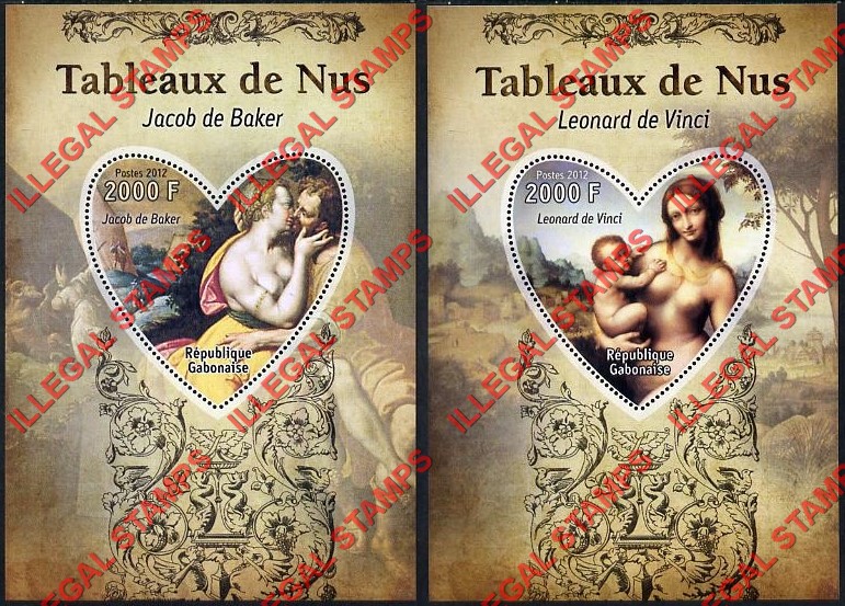 Gabon 2012 Paintings Nudes Illegal Stamp Souvenir Sheets of 1 (Part 2)