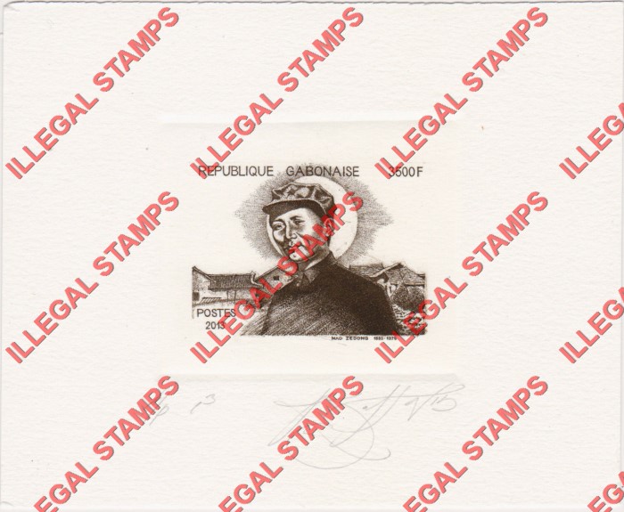 Gabon 2013 Mao Zedong Illegal Stamp Artist Signed Die Proof