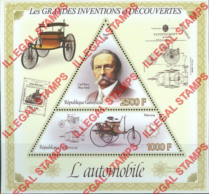 Gabon 2014 Great Inventions and Discoveries Automobile Carl Benz Illegal Stamp Souvenir Sheet of 2