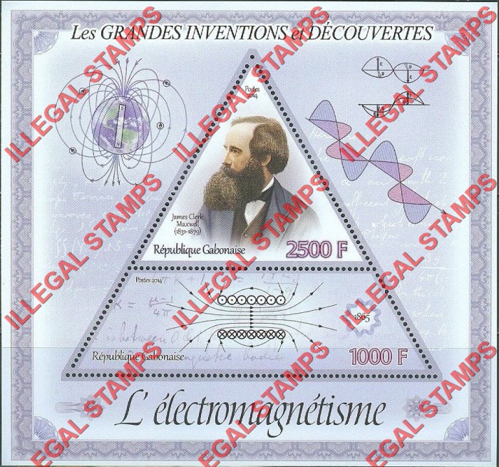 Gabon 2014 Great Inventions and Discoveries Electromagnetism James Maxwell Illegal Stamp Souvenir Sheet of 2