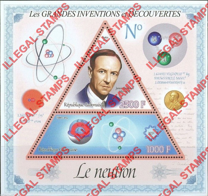 Gabon 2014 Great Inventions and Discoveries Neutron James Chadwick Illegal Stamp Souvenir Sheet of 2