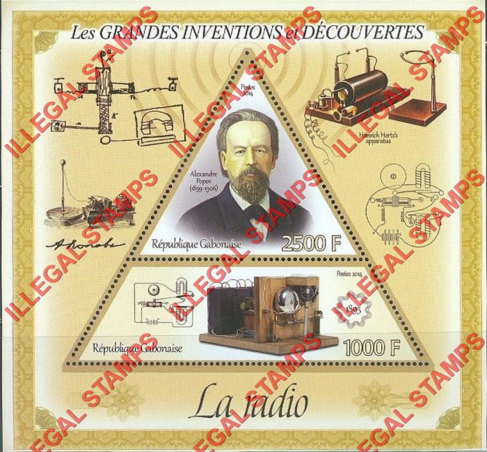 Gabon 2014 Great Inventions and Discoveries Radio Alexandre Popov Illegal Stamp Souvenir Sheet of 2