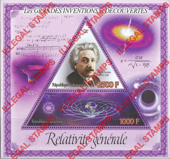 Gabon 2014 Great Inventions and Discoveries Relativity Albert Einstein Illegal Stamp Souvenir Sheet of 2