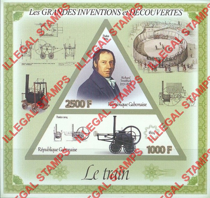 Gabon 2014 Great Inventions and Discoveries Train Richard Trevithick Illegal Stamp Souvenir Sheet of 2
