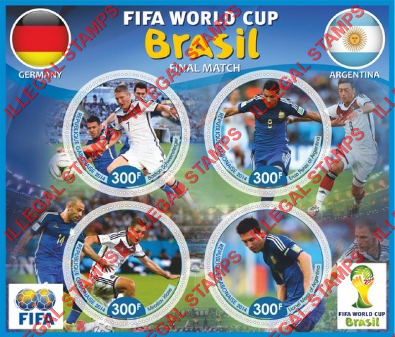 Gabon 2014 World Cup Soccer Illegal Stamp Souvenir Sheet of 4