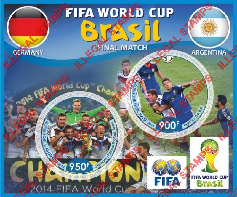 Gabon 2014 World Cup Soccer Illegal Stamp Souvenir Sheet of 2