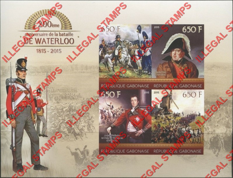Gabon 2015 Battle of Waterloo Illegal Stamp Souvenir Sheet of 4