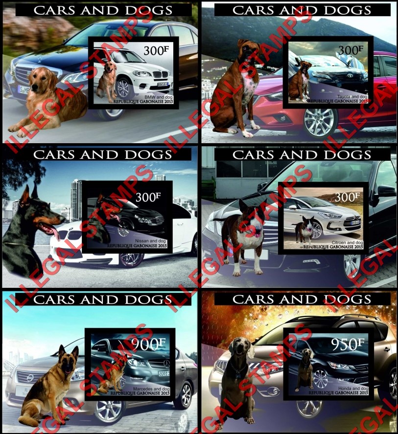 Gabon 2015 Cars and Dogs Illegal Stamp Souvenir Sheets of 1