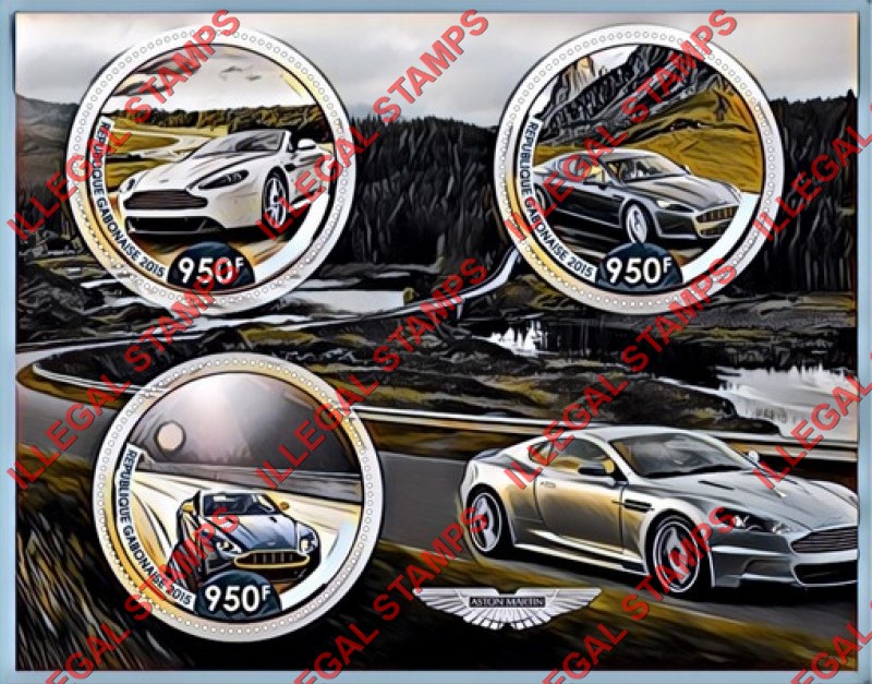 Gabon 2015 Cars Aston Martin Illegal Stamp Souvenir Sheet of 3