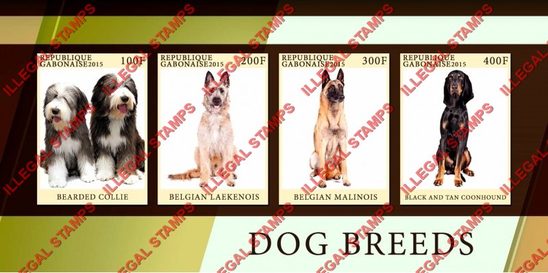 Gabon 2015 Dogs Illegal Stamp Souvenir Sheet of 4
