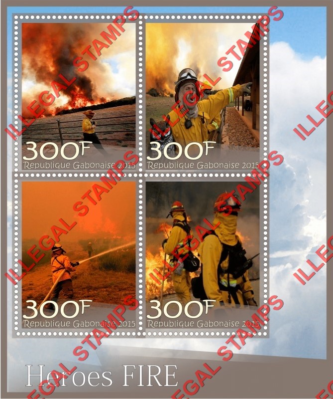 Gabon 2015 Firefighters Illegal Stamp Souvenir Sheet of 4